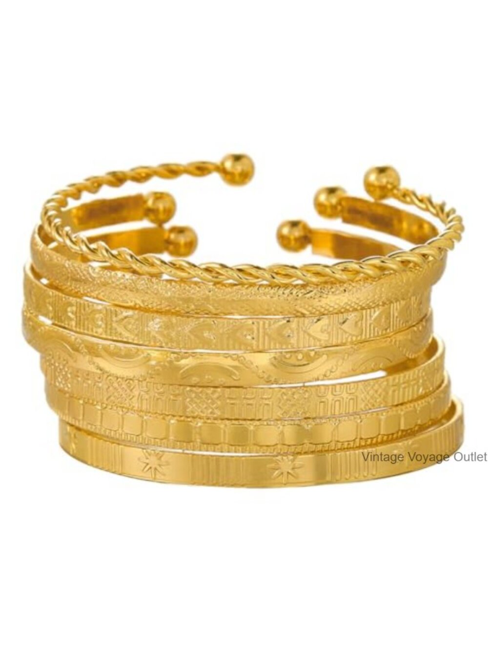 Boho Gold Bangle Bracelet Set Stackable Cuff Textured Jewelry Gift